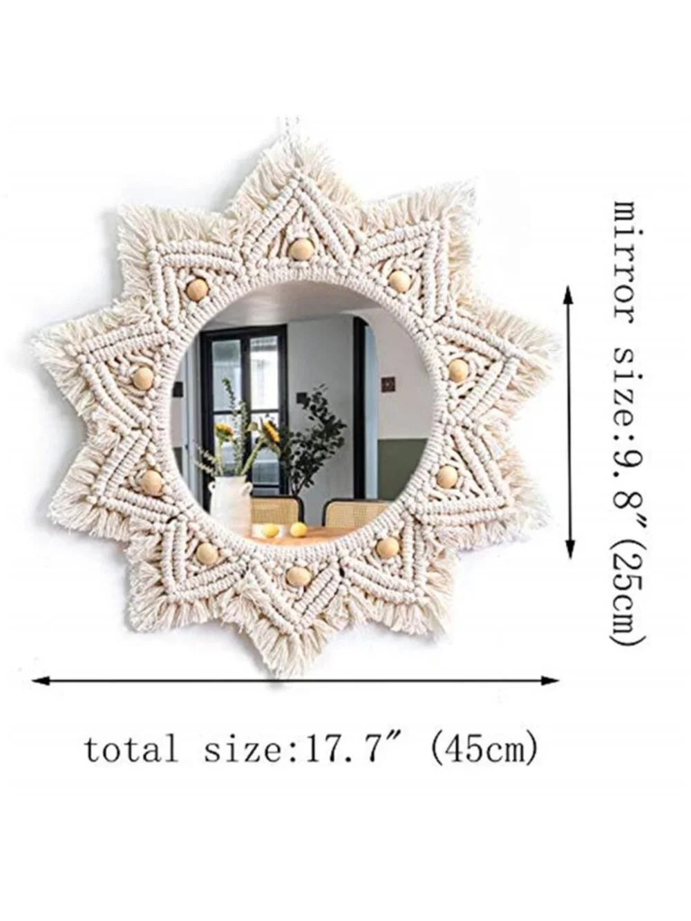 Boho Wall Decor Mirror Macrame Circle Hanging Mirror for Bedroom Living Room